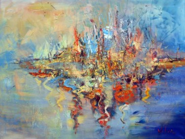 Картина под названием "Island" - Oksana Veber, Подлинное произведение искусства, Масло Установлен на Деревянная рама для нос…