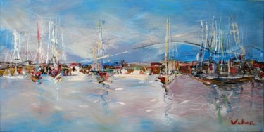 Peinture intitulée "Resting Yachts" par Oksana Veber, Œuvre d'art originale, Huile Monté sur Châssis en bois