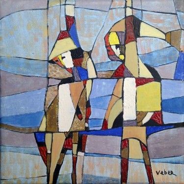 Painting titled "Dance with me" by Oksana Veber, Original Artwork, Acrylic Mounted on Wood Stretcher frame