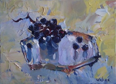 Painting titled "Black Grapes" by Oksana Veber, Original Artwork, Oil Mounted on Wood Stretcher frame