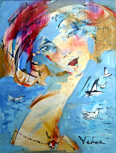 Картина под названием "Sea heart necklace" - Oksana Veber, Подлинное произведение искусства, Масло Установлен на Деревянная…