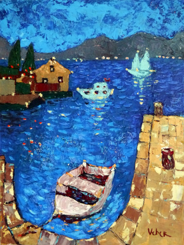 Картина под названием "Island Jiz" - Oksana Veber, Подлинное произведение искусства, Масло Установлен на Деревянная рама для…