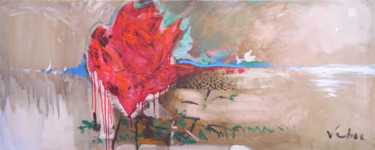 Painting titled "Rose explosion" by Oksana Veber, Original Artwork, Oil Mounted on Wood Stretcher frame