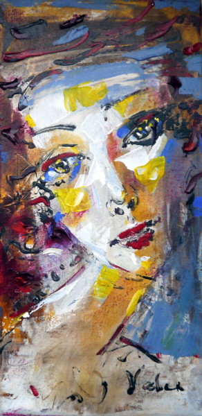 Painting titled "Pensive mode" by Oksana Veber, Original Artwork, Acrylic Mounted on Wood Stretcher frame