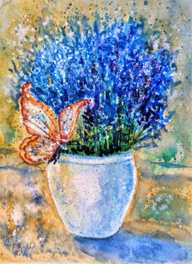 Painting titled "Lavender and butter…" by Oksana Zolotova, Original Artwork, Watercolor