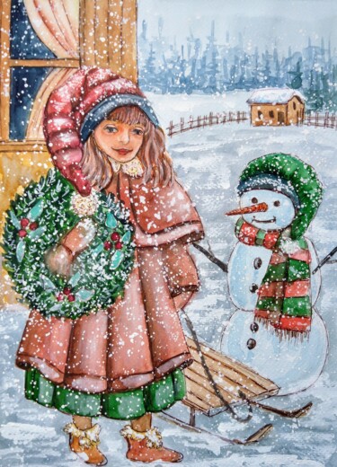 Painting titled "Winter. Waiting for…" by Oksana Zolotova, Original Artwork, Watercolor