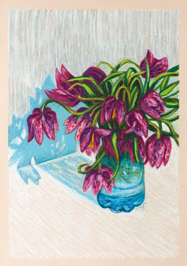 Drawing titled "Dark Tulips" by Oksana Muzyka, Original Artwork, Pastel