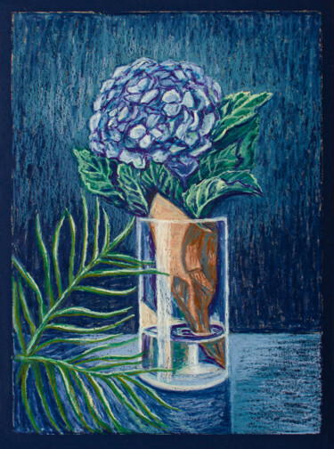 Σχέδιο με τίτλο "Hydrangea azul" από Oksana Muzyka, Αυθεντικά έργα τέχνης, Παστέλ