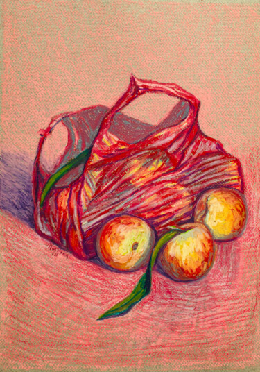 Desenho intitulada "September's peaches…" por Oksana Muzyka, Obras de arte originais, Pastel