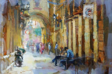 Painting titled "Old street, large p…" by Eugene Segal, Original Artwork, Oil