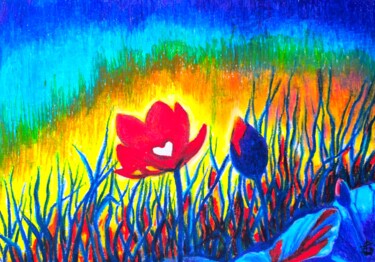 Dibujo titulada "Scarlet flower" por Ol Ga Bragina, Obra de arte original, Pastel