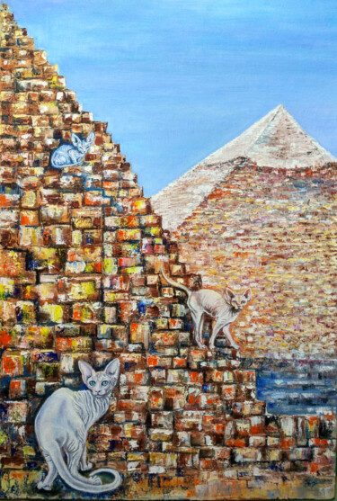 Malerei mit dem Titel "Пирамиды и Сфинксы" von Olga Denisiuk, Original-Kunstwerk, Öl