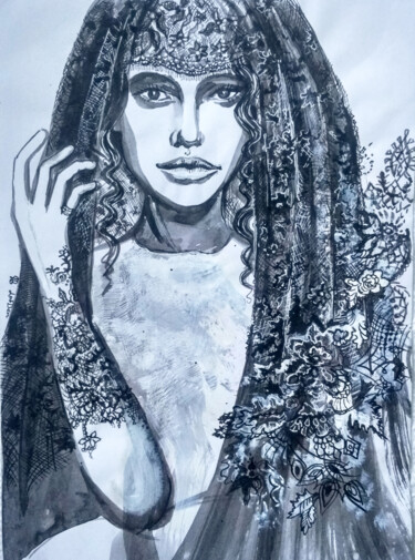 Рисунок под названием "Загадочная девушка…" - Ольга Денисюк, Подлинное произведение искусства, Акварель