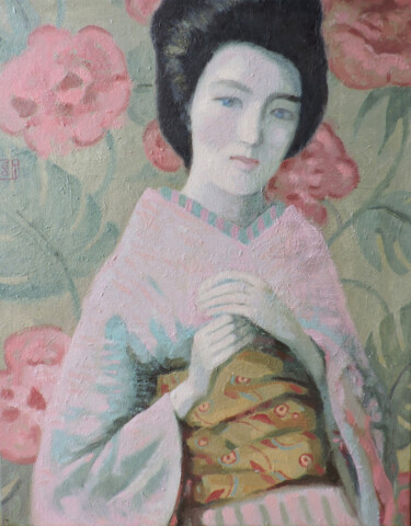 Картина под названием "Japanese flower" - Oльга Гордиенок, Подлинное произведение искусства, Масло