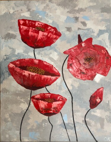 Painting titled "Poppies" by Olga Karlina (Olga Karlina), Original Artwork, Oil