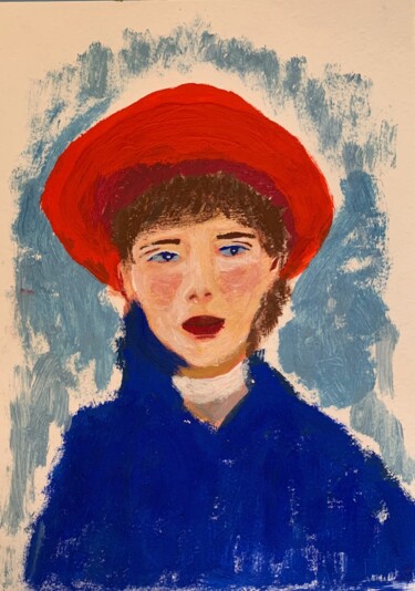 Pintura intitulada "Lady in a Red Hat" por Olga Karlina (Olga Karlina), Obras de arte originais, Guache