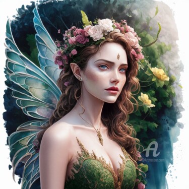 Рисунок под названием "Forest Fairy" - Ольга Макарова, Подлинное произведение искусства, Акварель