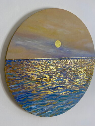 Painting titled "golden sunset" by Ol Ga Matveeva, Original Artwork, Oil