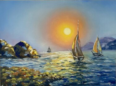 Painting titled "The Shining Sea" by Ol Ga Matveeva, Original Artwork, Oil