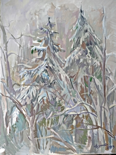 Malerei mit dem Titel "January snow" von Olga Puzanova, Original-Kunstwerk, Acryl