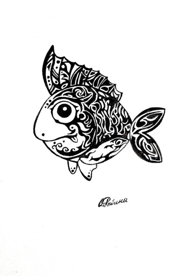 Dibujo titulada "Рыбка" por Ol Ga Rybina, Obra de arte original, Tinta