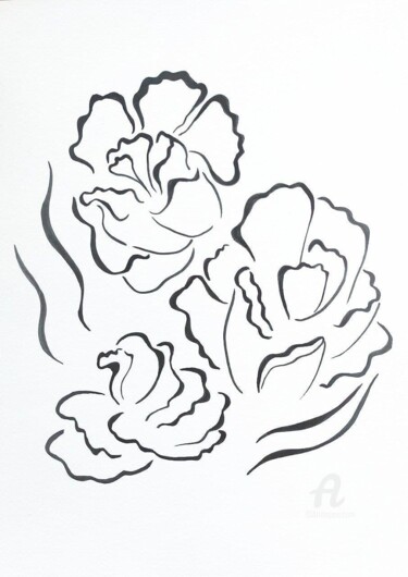 Dibujo titulada "Black flowers" por Olga Kirina, Obra de arte original, Rotulador