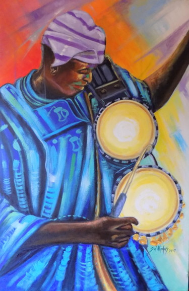 Malarstwo zatytułowany „Traditional Drummer” autorstwa Olaoluwa Smith, Oryginalna praca, Akryl