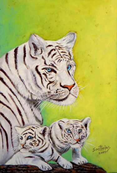 Schilderij getiteld "Tiger" door Olaoluwa Smith, Origineel Kunstwerk, Olie