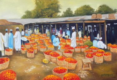 Malerei mit dem Titel "Mile 2 market lagos" von Olaoluwa Smith, Original-Kunstwerk, Acryl