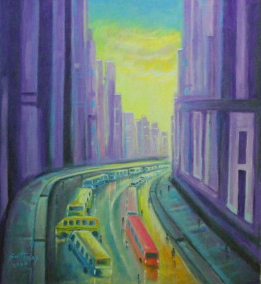 Painting titled "City of Lagos" by Olaoluwa Smith, Original Artwork, Acrylic