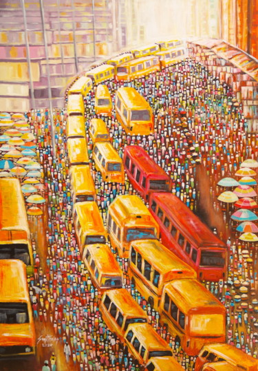 Ζωγραφική με τίτλο "Balogun Market" από Olaoluwa Smith, Αυθεντικά έργα τέχνης, Ακρυλικό
