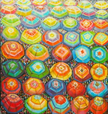 Картина под названием "Umbrella Market Ser…" - Olaoluwa Smith, Подлинное произведение искусства, Акрил