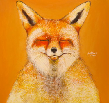 Malerei mit dem Titel "Sleepy fox is sleepy" von Olaoluwa Smith, Original-Kunstwerk, Acryl