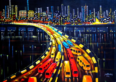 Peinture intitulée "Lagos at Night" par Olaoluwa Smith, Œuvre d'art originale, Acrylique