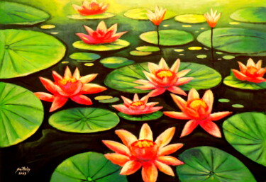 Ζωγραφική με τίτλο "Lotus" από Olaoluwa Smith, Αυθεντικά έργα τέχνης, Ακρυλικό