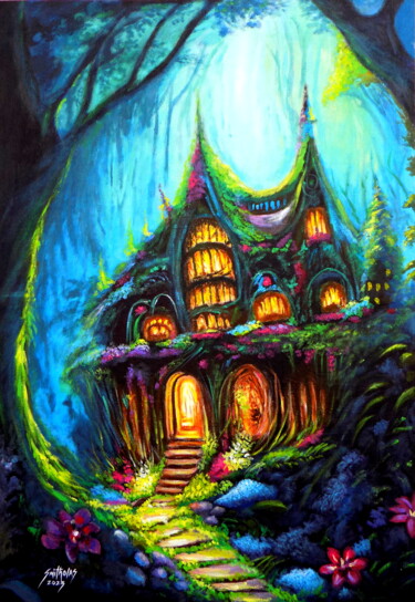 Painting titled "Fairy Cottage" by Olaoluwa Smith, Original Artwork, Acrylic