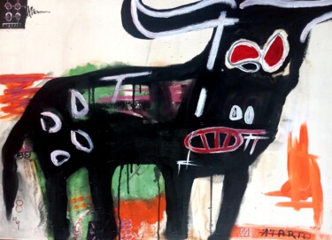 「The Bull」というタイトルの絵画 Ole Müllerによって, オリジナルのアートワーク, アクリル ウッドストレッチャーフレームにマウント
