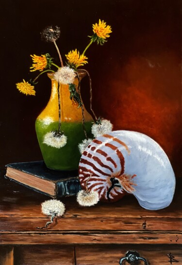 Painting titled "Still life with dan…" by Oleg Baulin, Original Artwork, Oil Mounted on Wood Stretcher frame