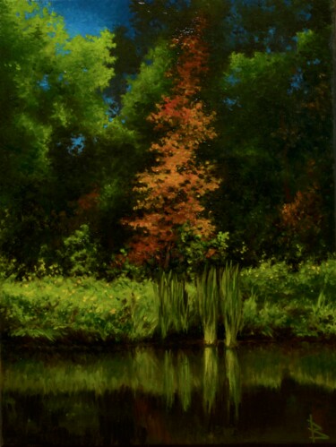 Peinture intitulée "Black pond" par Oleg Baulin, Œuvre d'art originale, Huile Monté sur Châssis en bois