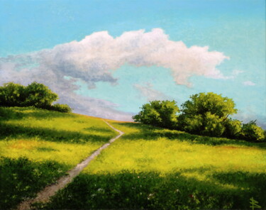 Painting titled "The road in the clo…" by Oleg Baulin, Original Artwork, Oil Mounted on Wood Stretcher frame
