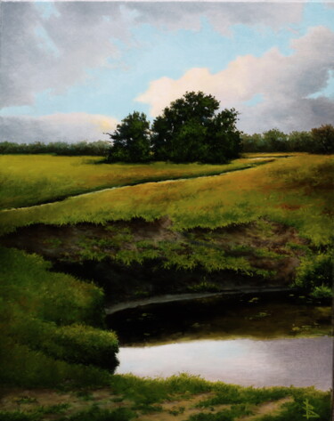 Painting titled "The ravine" by Oleg Baulin, Original Artwork, Oil Mounted on Wood Stretcher frame