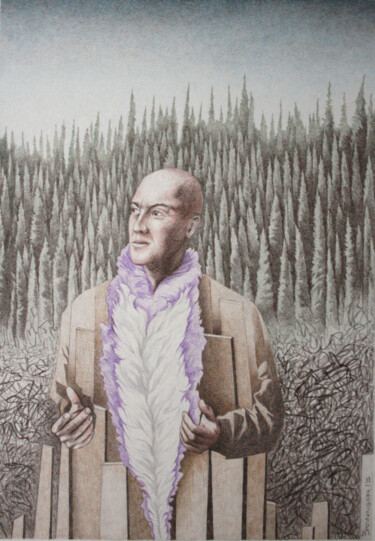 "Mann, Holz, Wald" başlıklı Resim Oleg Breininger tarafından, Orijinal sanat, Kalem