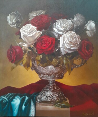 Картина под названием ""Букет роз в вазе"" - Олег Дыдышко, Подлинное произведение искусства, Масло