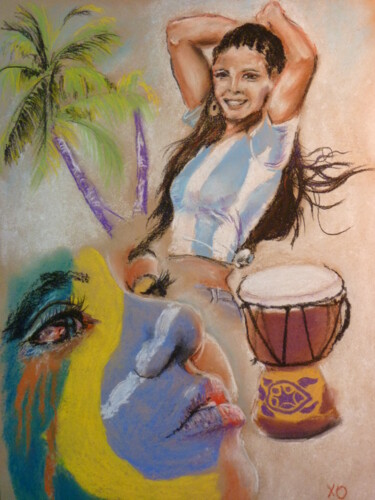 Dibujo titulada "Cheerleaders at the…" por Oleg Khe, Obra de arte original, Pastel