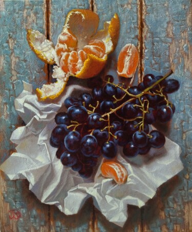 Pintura intitulada "Black grapes" por Oleg Khoroshilov, Obras de arte originais, Óleo