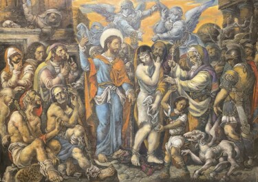 Peinture intitulée "Иисус и грешница" par Oleg Litvinov, Œuvre d'art originale, Huile