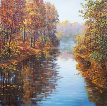 Painting titled "Golden Autumn" by Oleg Riabchuk, Original Artwork