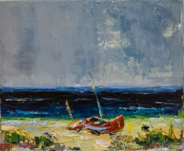 Painting titled "Coastal Otrada: Sea…" by Oleg Sharapanovsky, Original Artwork, Oil Mounted on Wood Stretcher frame