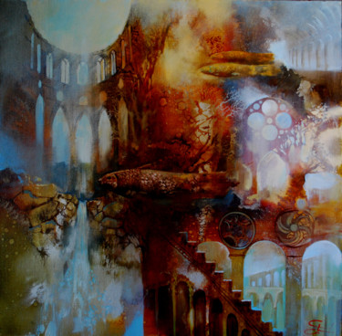 Картина под названием "castle und fish" - Oleg Tchoubakov, Подлинное произведение искусства, Масло
