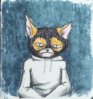 Dibujo titulada "Vandal Cat" por Oleksandr Koval, Obra de arte original, Rotulador
